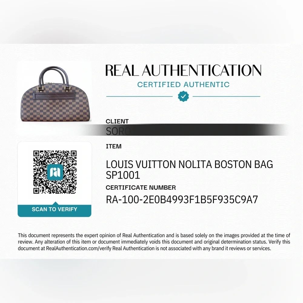 LOUIS VUITTON Authentic Nolita Ebene Boston Bag w/ LV dust bag & COA